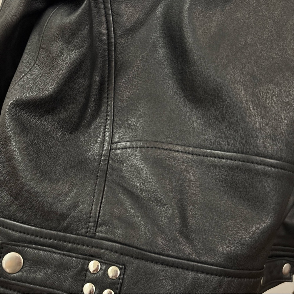 Maje Bostep Blouson Moto Lambskin Leather Jacket FR 40 or US 8 Black Biker - Picture 13 of 14